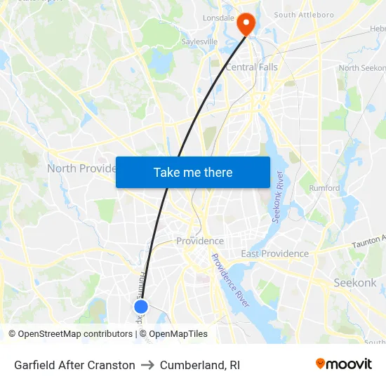 Garfield After Cranston to Cumberland, RI map