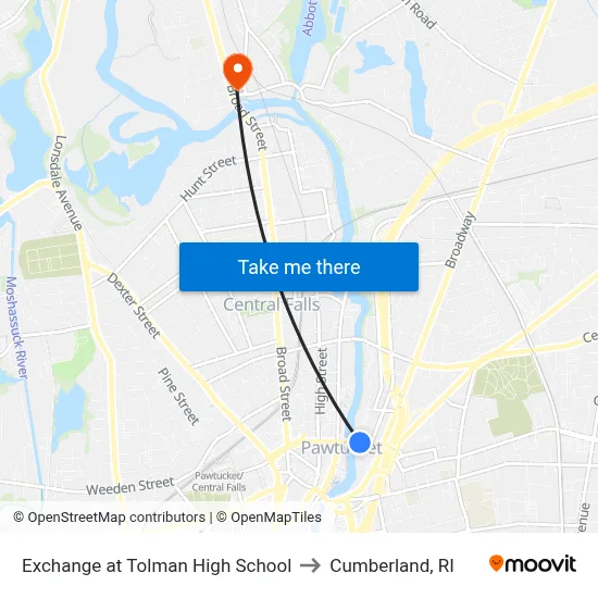 Exchange at Tolman High School to Cumberland, RI map
