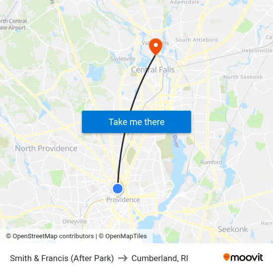 Smith & Francis (After Park) to Cumberland, RI map