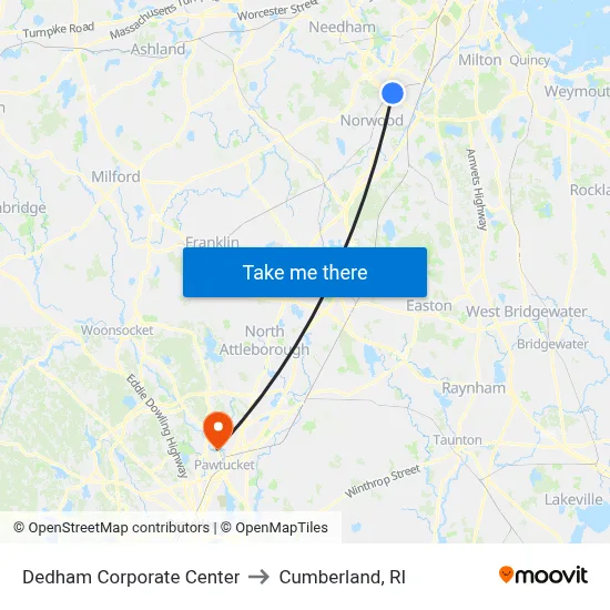 Dedham Corporate Center to Cumberland, RI map