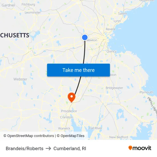 Brandeis/Roberts to Cumberland, RI map
