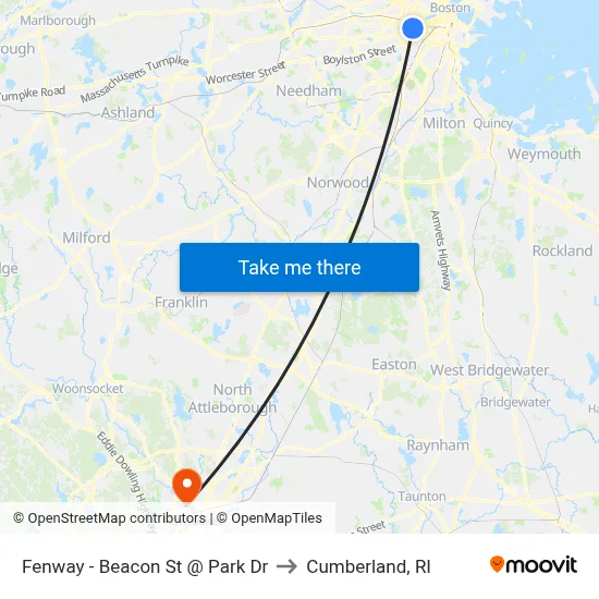 Fenway - Beacon St @ Park Dr to Cumberland, RI map