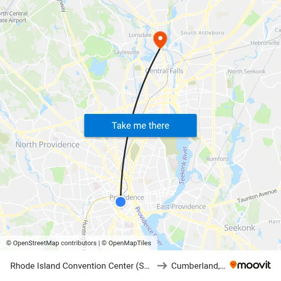 Rhode Island Convention Center (Sabin) to Cumberland, RI map