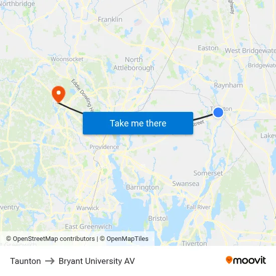 Taunton to Bryant University AV map