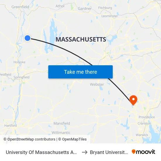 University Of Massachusetts Amherst to Bryant University AV map