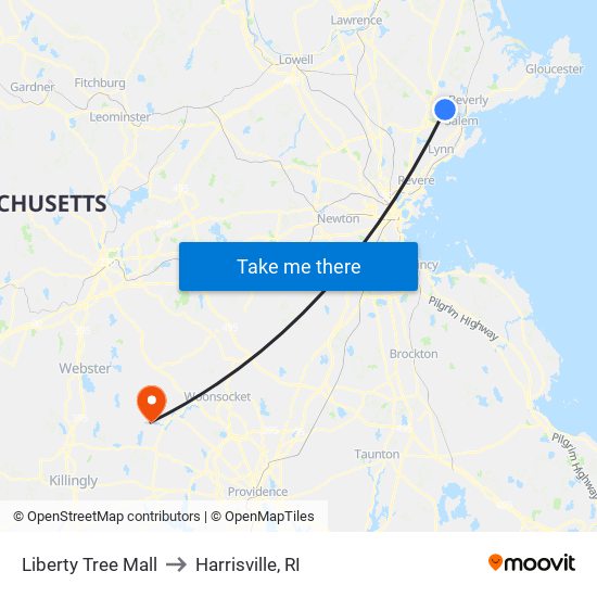 Liberty Tree Mall to Harrisville, RI map