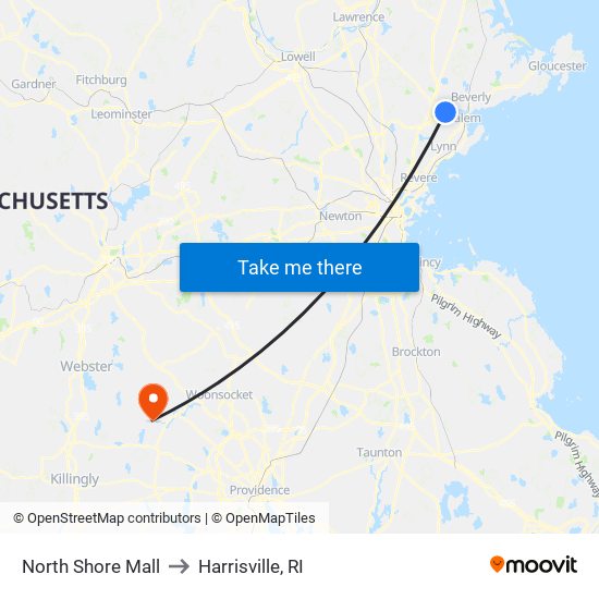 North Shore Mall to Harrisville, RI map