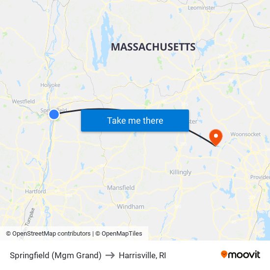 Springfield (Mgm Grand) to Harrisville, RI map