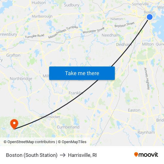 Boston (South Station) to Harrisville, RI map