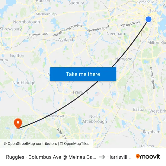 Ruggles - Columbus Ave @ Melnea Cass Blvd to Harrisville, RI map