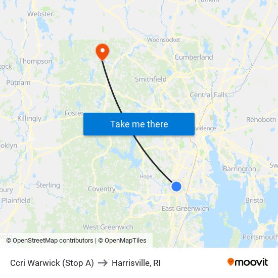 Ccri Warwick (Stop A) to Harrisville, RI map