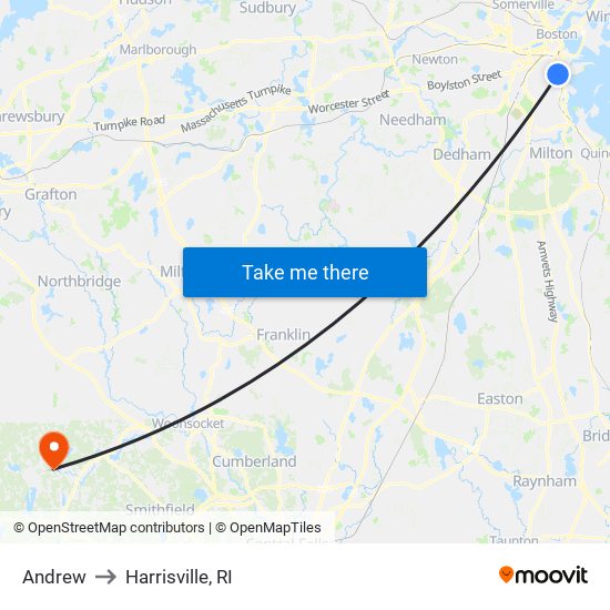 Andrew to Harrisville, RI map