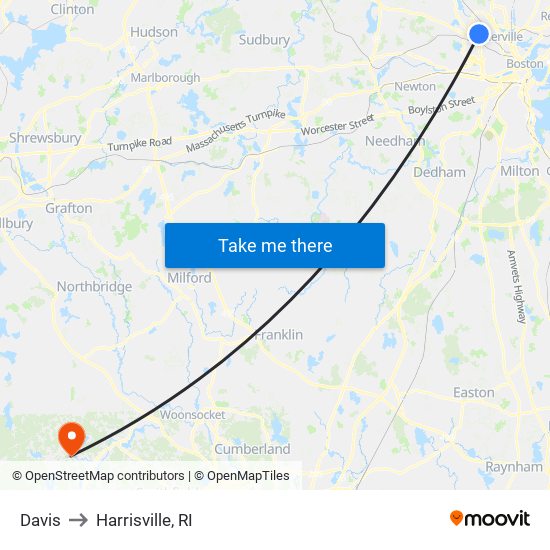 Davis to Harrisville, RI map