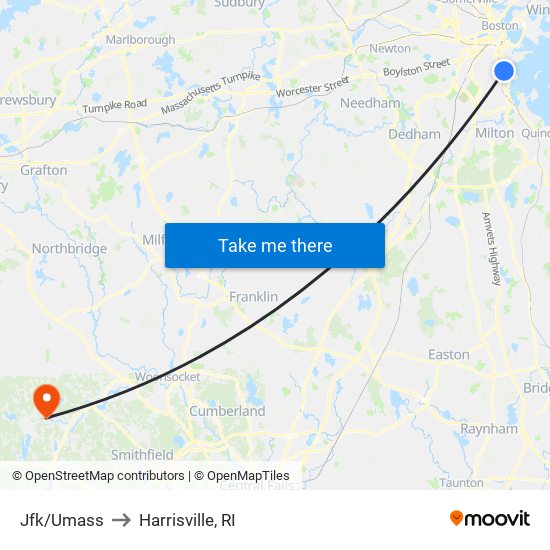 Jfk/Umass to Harrisville, RI map