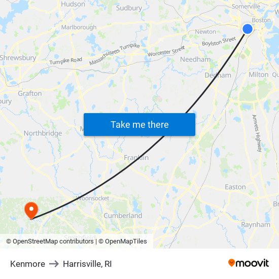 Kenmore to Harrisville, RI map