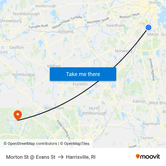 Morton St @ Evans St to Harrisville, RI map