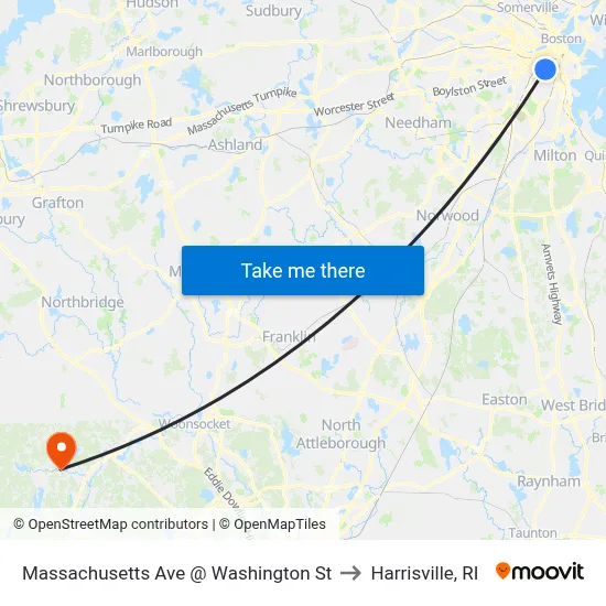Massachusetts Ave @ Washington St to Harrisville, RI map