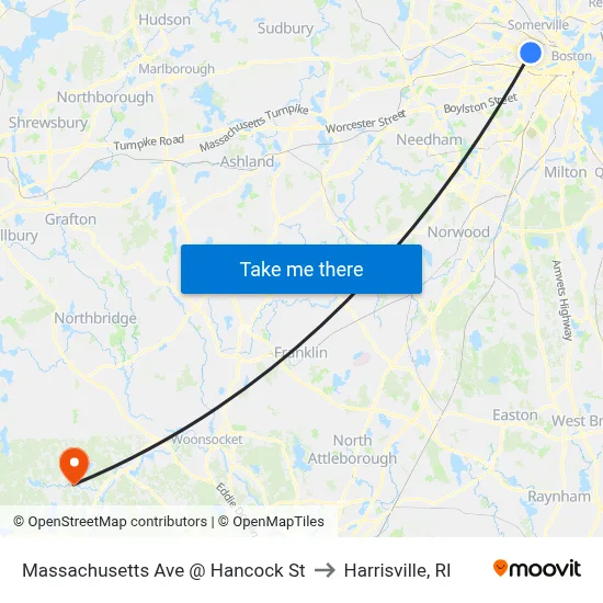 Massachusetts Ave @ Hancock St to Harrisville, RI map