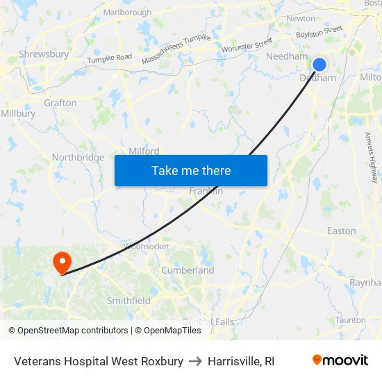 Veterans Hospital West Roxbury to Harrisville, RI map