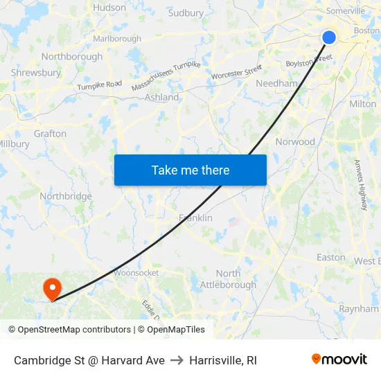 Cambridge St @ Harvard Ave to Harrisville, RI map