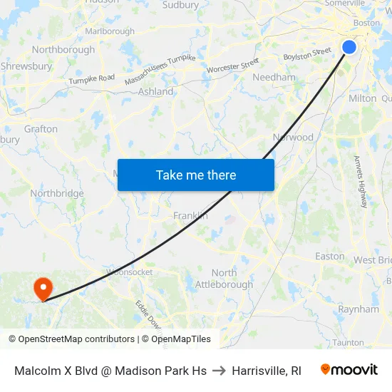 Malcolm X Blvd @ Madison Park Hs to Harrisville, RI map