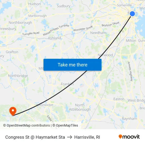 Congress St @ Haymarket Sta to Harrisville, RI map