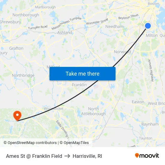 Ames St @ Franklin Field to Harrisville, RI map