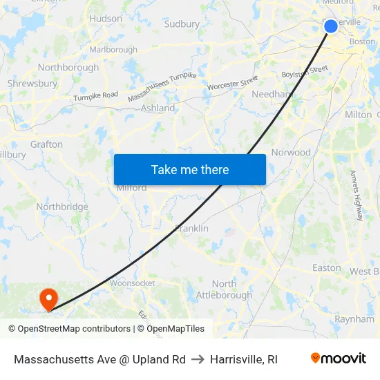 Massachusetts Ave @ Upland Rd to Harrisville, RI map