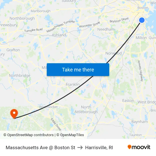 Massachusetts Ave @ Boston St to Harrisville, RI map