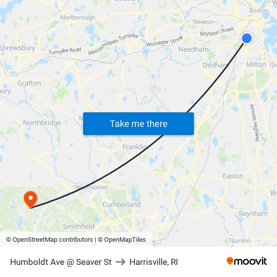 Humboldt Ave @ Seaver St to Harrisville, RI map