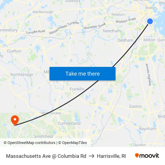 Massachusetts Ave @ Columbia Rd to Harrisville, RI map