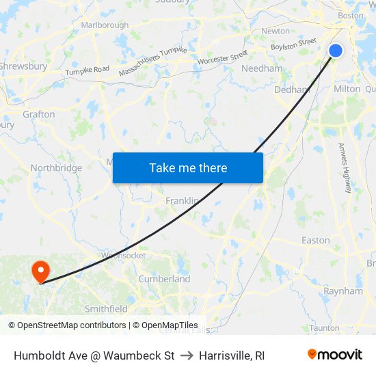 Humboldt Ave @ Waumbeck St to Harrisville, RI map