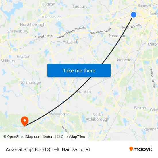 Arsenal St @ Bond St to Harrisville, RI map
