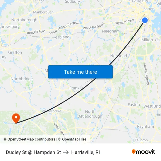 Dudley St @ Hampden St to Harrisville, RI map