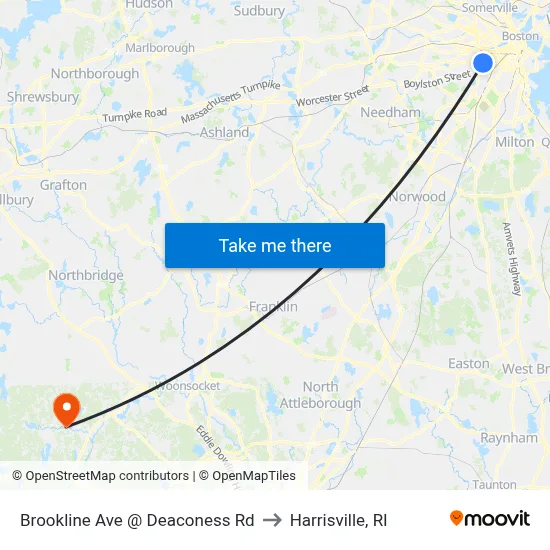 Brookline Ave @ Deaconess Rd to Harrisville, RI map
