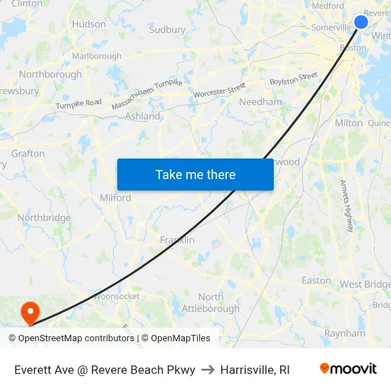 Everett Ave @ Revere Beach Pkwy to Harrisville, RI map