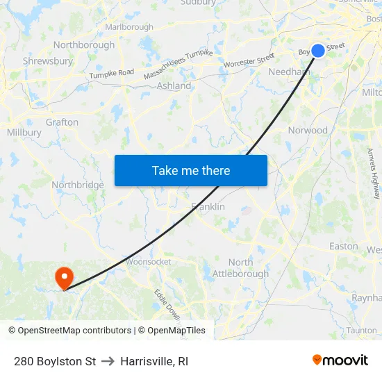 280 Boylston St to Harrisville, RI map