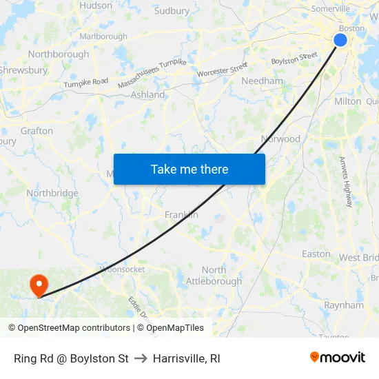 Ring Rd @ Boylston St to Harrisville, RI map