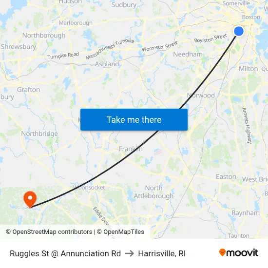 Ruggles St @ Annunciation Rd to Harrisville, RI map