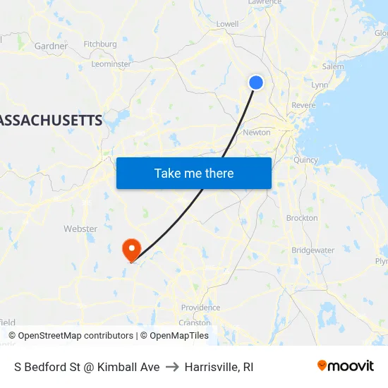 S Bedford St @ Kimball Ave to Harrisville, RI map