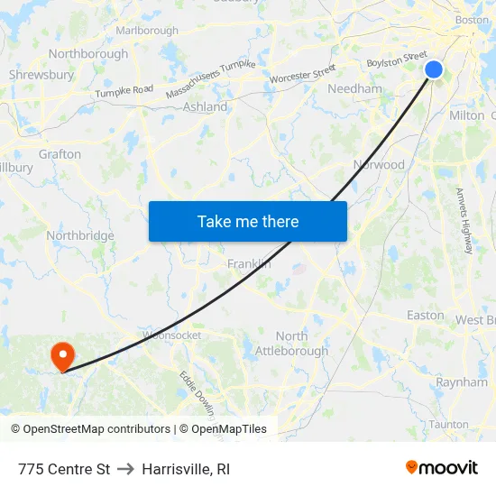 775 Centre St to Harrisville, RI map