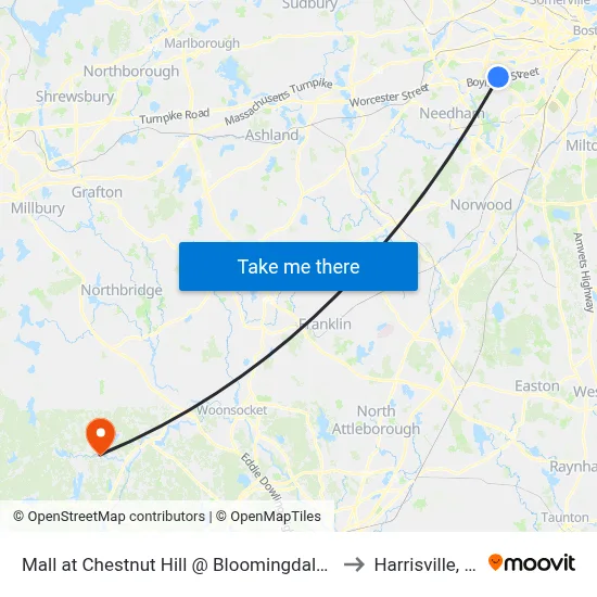 Mall at Chestnut Hill @ Bloomingdale's to Harrisville, RI map