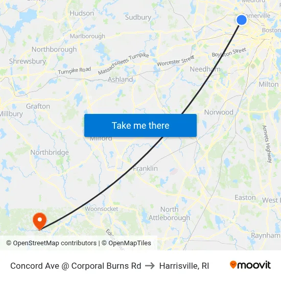 Concord Ave @ Corporal Burns Rd to Harrisville, RI map
