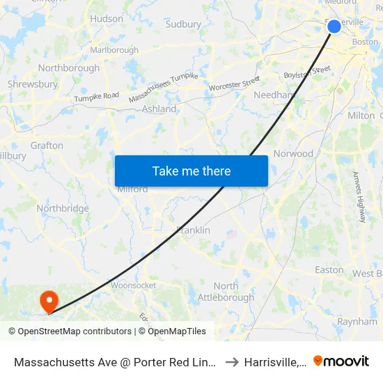 Massachusetts Ave @ Porter Red Line Sta to Harrisville, RI map