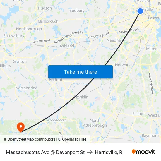 Massachusetts Ave @ Davenport St to Harrisville, RI map