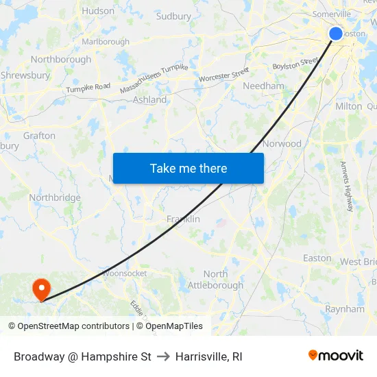Broadway @ Hampshire St to Harrisville, RI map