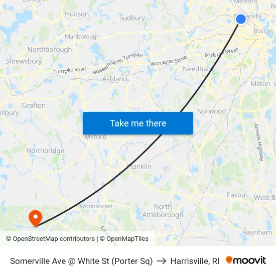 Somerville Ave @ White St (Porter Sq) to Harrisville, RI map