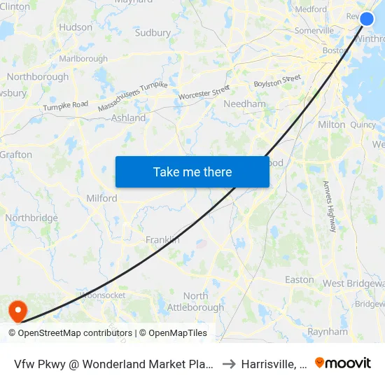 Vfw Pkwy @ Wonderland Market Place to Harrisville, RI map