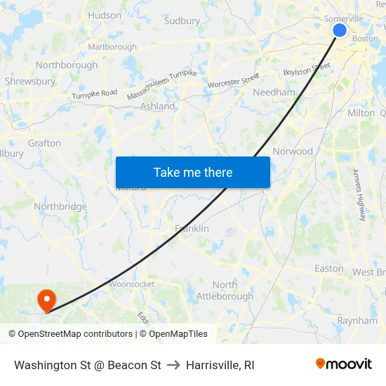 Washington St @ Beacon St to Harrisville, RI map