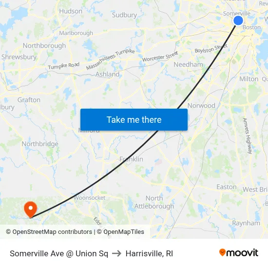 Somerville Ave @ Union Sq to Harrisville, RI map